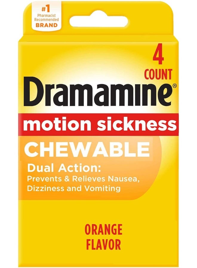 Dramamine Chewable, Motion Sickness Relief, Orange Flavor, 4 Count - Image 1